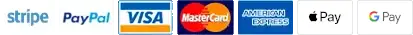 Stripe - PayPal - VISA - MasterCard - American Express - Apple Pay - Google Pay