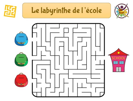 Le labyrinthe de l'école à imprimer - Un Anniversaire en Or - jeux gratuits