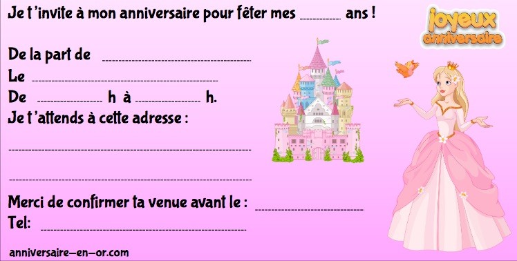 Invitation pour anniversaire princesse
