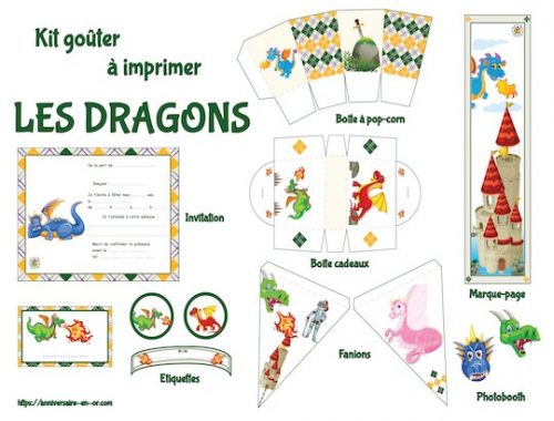 Kit décoration anniversaire dragons à imprimer