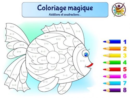 Coloriage magique poisson avec additions et soustractions