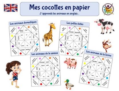 Cocottes en papier pour apprendre les animaux en anglais