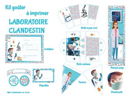 Kit de décoration à imprimer pour anniversaire enfant thème laboratoire