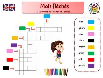 Mots fléchés pour apprendre les couleurs en anglais: jeu éducatif enfant