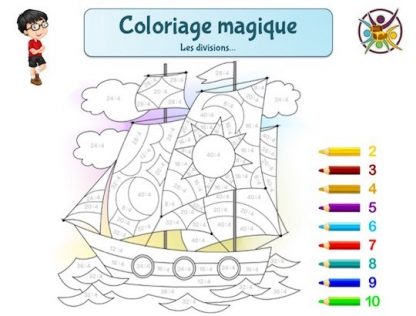 Coloriage magique des divisions: jeu éducatif enfant à imprimer