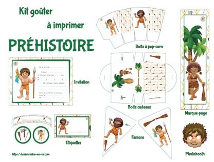 Kit de décoration pour fête anniversaire enfant à imprimer thème préhistoire