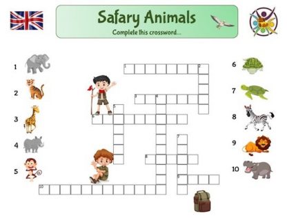 jeu éducatif: mots-croisés des animaux pour apprendre l'anglais