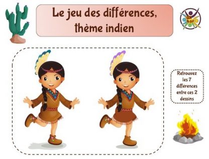 Le jeu des 7 différences sur le thème des indiens à imprimer