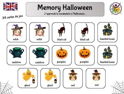 Jeu de memory sur le thème Halloween pour apprendre le vocabulaire
