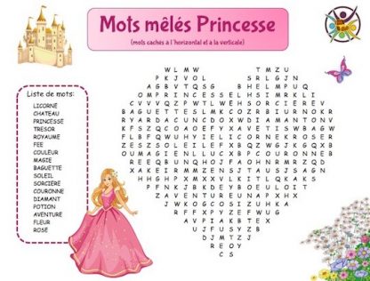 Mots mêlés princesse: jeu gratuit à imprimer pour enfant