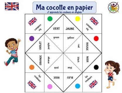 cocotte en papier pour apprendre les couleurs en anglais