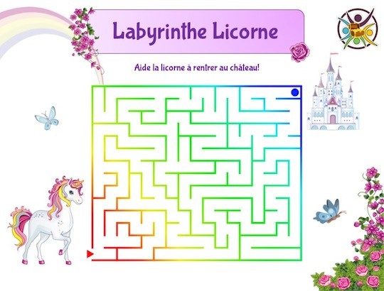 Labyrinthe Licorne - Jeu gratuit à imprimer - Un Anniversaire en Or