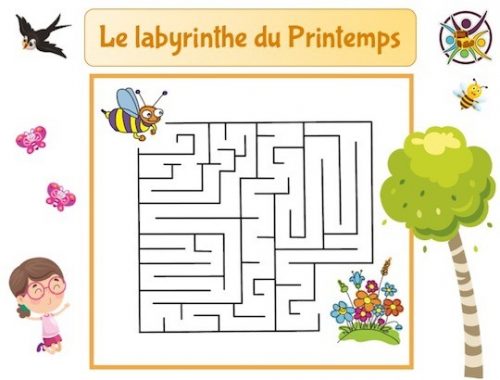 Le labyrinthe du printemps : jeu à imprimer enfant