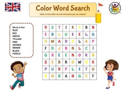 mots mêlés pour apprendre les couleurs en anglais