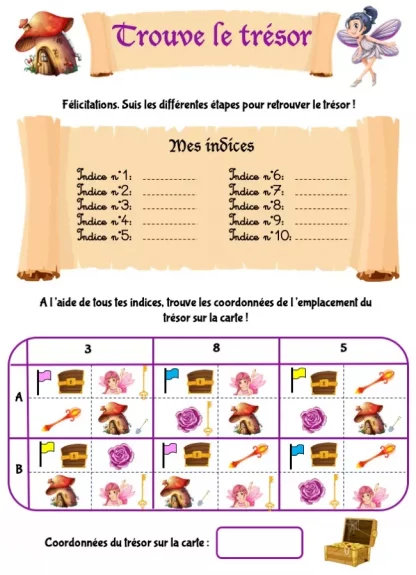 Chasse au trésor sous forme de cahier d'activités à imprimer pour enfant de maternelle