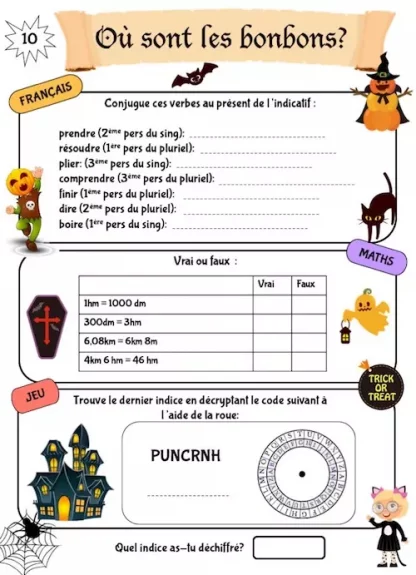 Cahier de jeux et de révision scolaire sur l'automne, spécial Halloween