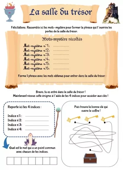 Cahier de vacances avec chasse au trésor