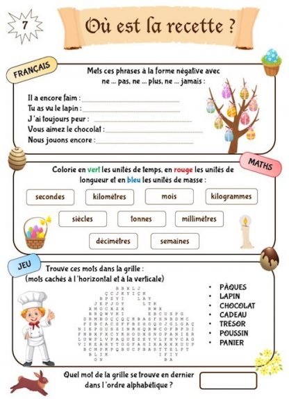 Cahier de jeux enfant à imprimer pour Pâques CE1-CE2