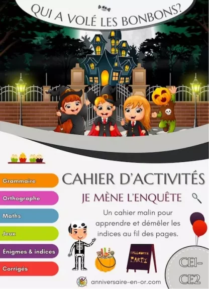 Cahier jeu pour Halloween pour enfants de CE1 et CE2
