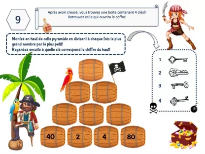 Enigmes et idées de jeux pour enfants de chasse au trésor PIRATE