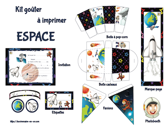 Kit de décoration pour anniversaire sur le thème de l'espace à imprimer