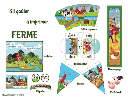 Kit de décoration anniversaire à imprimer pour enfants sur le thème de la ferme