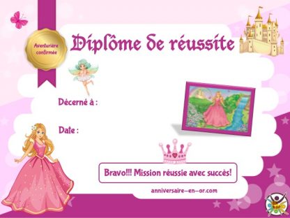 diplôme pour anniversaire princesse