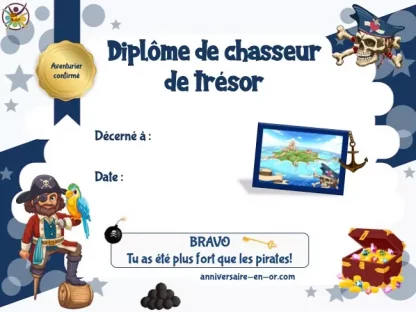 Diplôme pour chasse au trésor Pirate