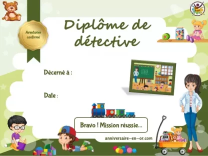 diplôme de détective pour enfants de maternelle