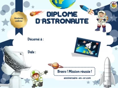Diplôme d'astronaute pour enfant à imprimer