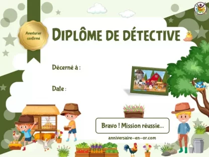 Diplôme de détective pour enquête à la ferme