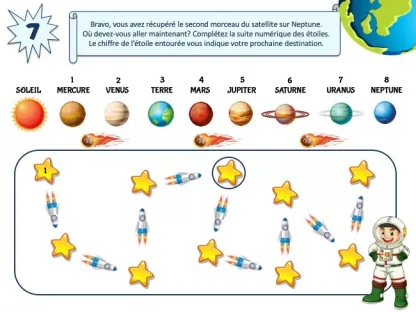 Jeu d'énigme pour enfants de maternelle sur le système solaire