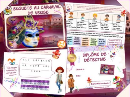 Enigme policière pour enfants à imprimer au carnaval, 6-7 ans