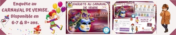 Jeu d'enquête policière pour enfants à imprimer au carnaval de Venise