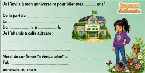 Invitation d'anniversaire enfant à imprimer thème écologie
