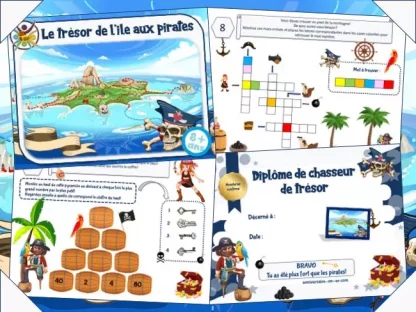 chasse au trésor et jeu d'aventure pirate à imprimer