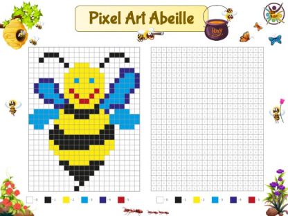 Pixel art abeille avec grille numérotée