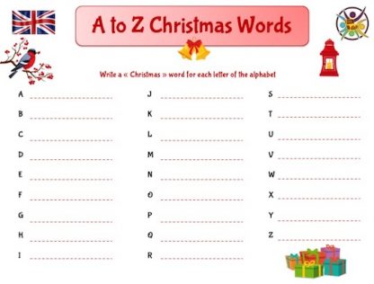 jeu à imprimer pour apprendre le vocabulaire de Noël en anglais