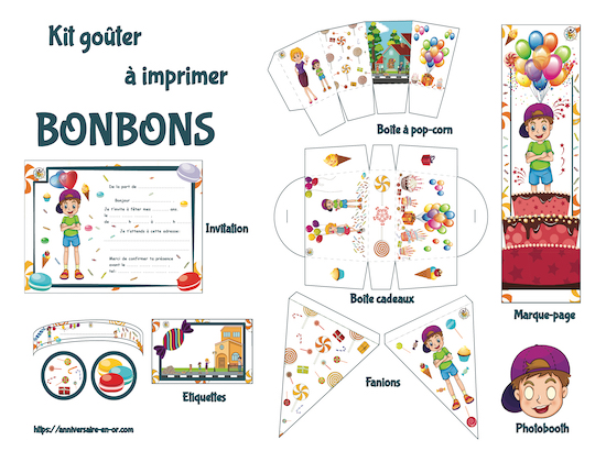 Kit de décoration anniversaire enfant à imprimer thème bonbons