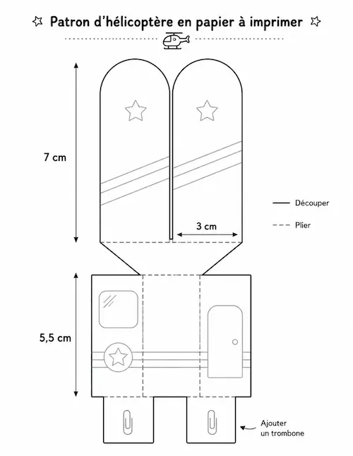 patron pour fabriquer un hélicoptère en papier
