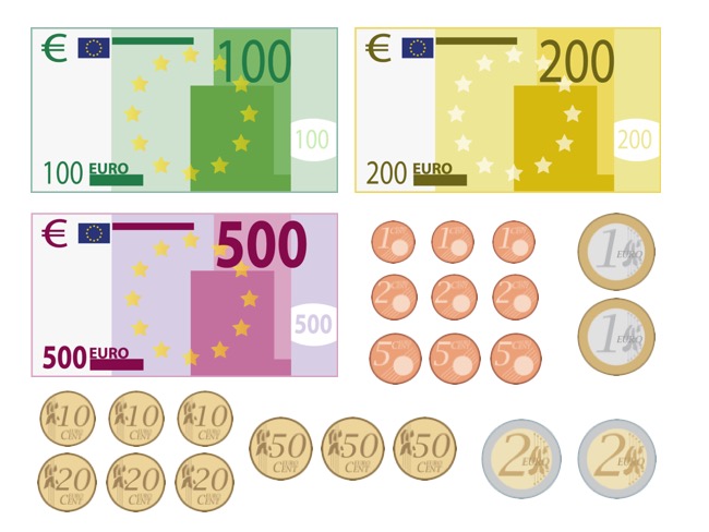 2x Jeux d'argent fictif euro avec pince à billets pour enfants