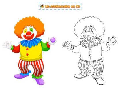 coloriage clown avec modèle en couleur