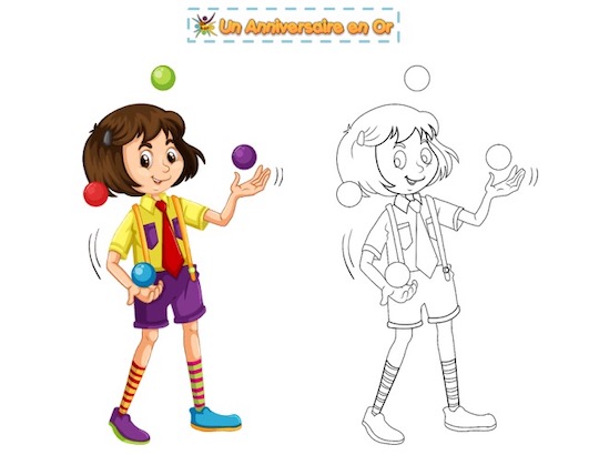 coloriage jonglerie avec modèle couleur