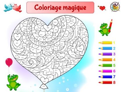 coloriage magique coeur pour la Saint Valentin ou la fête des mères