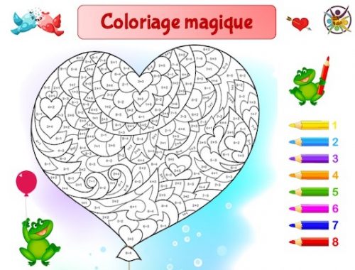coloriage magique coeur pour la Saint Valentin ou la fête des mères