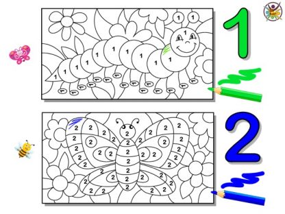 Coloriages magiques des chiffres 1 et 2