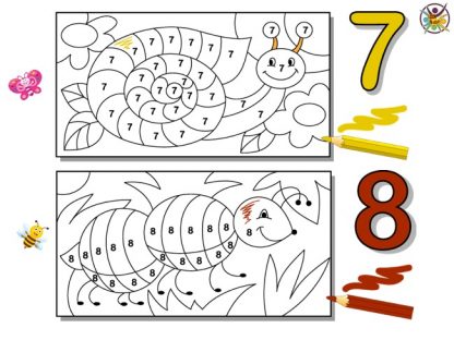 Coloriages magiques des chiffres 7 et 8, thème insectes