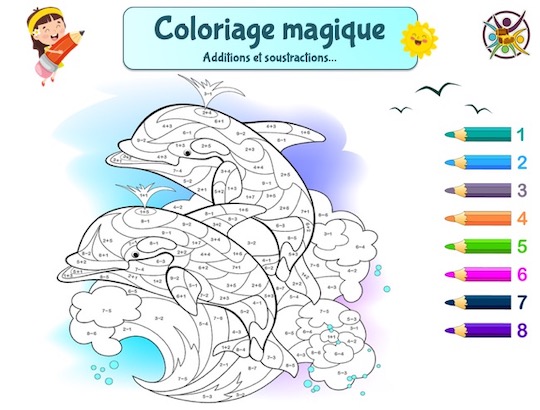 coloriage magique dauphins