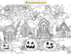 Coloriage Cimetière Halloween - Un Anniversaire en Or