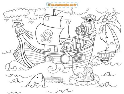 Coloriage de pirates en mer
